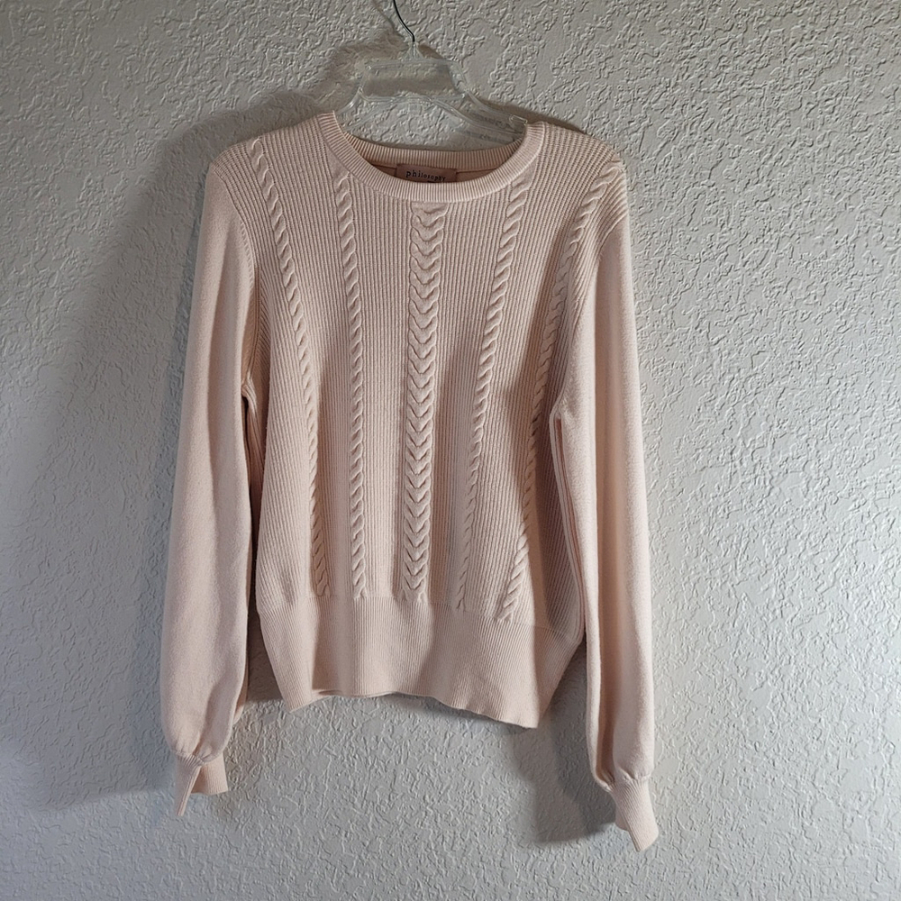 Philosophy Womens Size L Crew Neck Cable Knit Pullover Sweater Light beige.